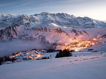 Les Crosets at night under the snow